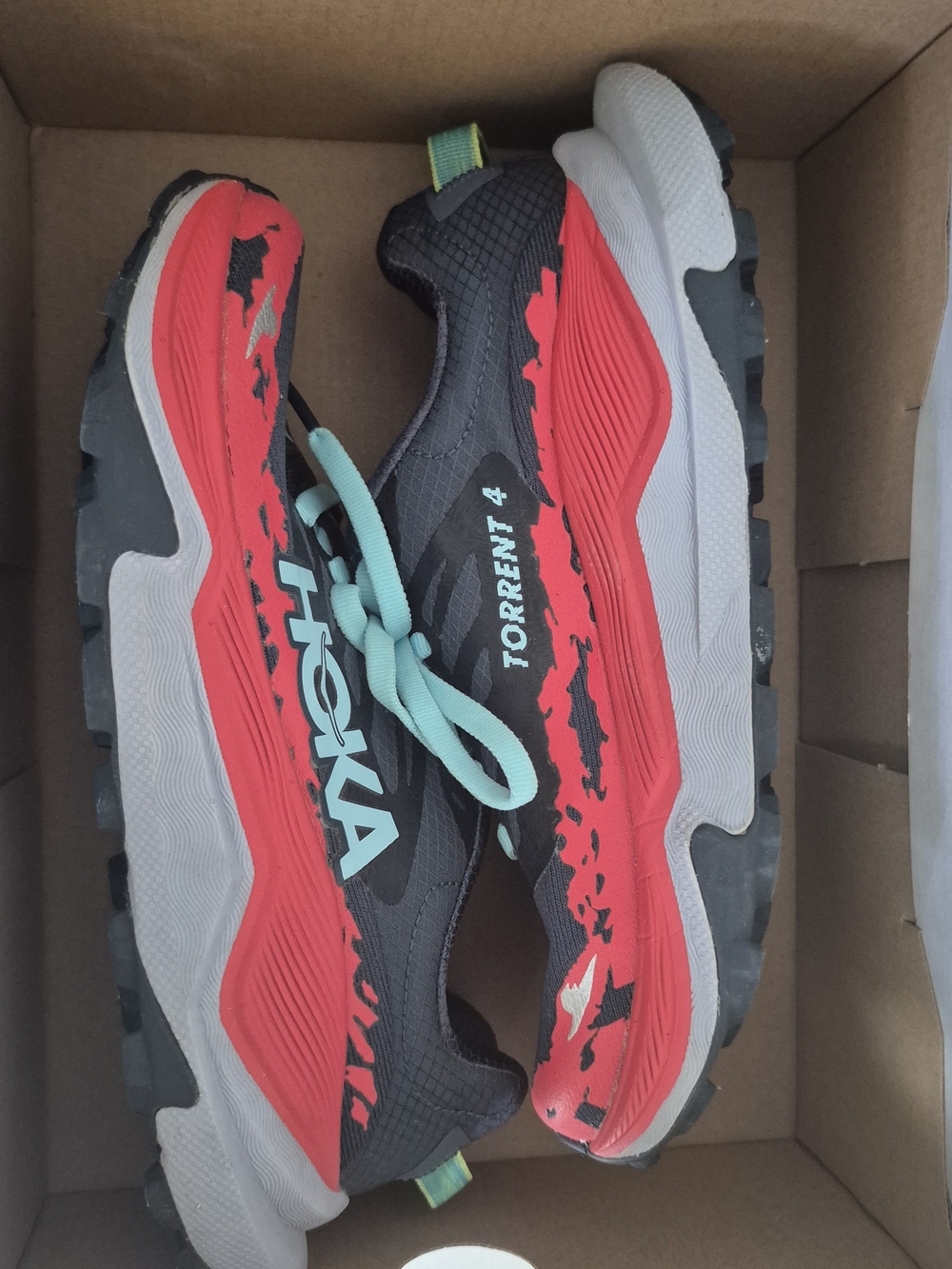 Hoka Torrent 4 Women's Trail Sneakers - Red, Black & Aqua Size 5 Gorpcore